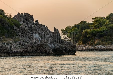 Divna Beach On Sunset, Peljesac Peninsula, Dalmatia, Croatia