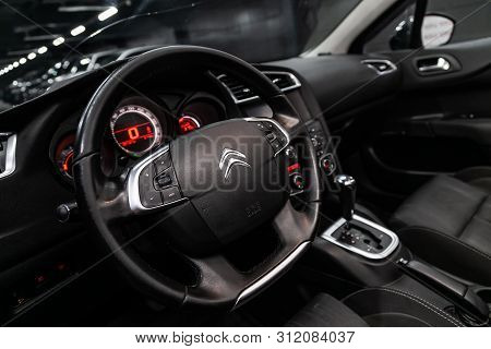 Novosibirsk, Russia - June 30, 2019: Citroen C4, Close-up Of The Dashboard, Speedometer, Tachometer 