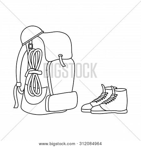 Vector Illustration Of Backpack And Boot Logo. Collection Of Backpack And Trekking Stock Vector Illu