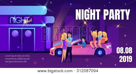 Night Party In Club Advertising Festive Banner. Invitation Poster With Date And Promotion Editable T