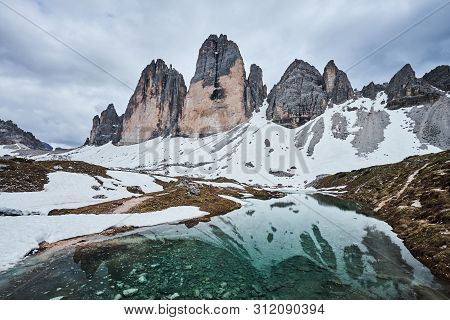 Landscape Of The Three Peaks Of Lavaredo (tre Cime Di Lavaredo), Dolomites, Italy