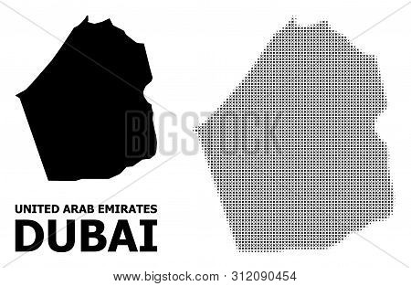 Halftone And Solid Map Of Dubai Emirate Composition Illustration. Vector Map Of Dubai Emirate Compos