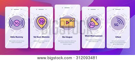 5g Fast Network, Connection To Website Vector Onboarding Mobile App Page Screen. High Speed Internet