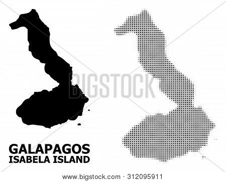 Halftone And Solid Map Of Galapagos - Isabela Island Collage Illustration. Vector Map Of Galapagos -