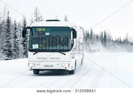 Yamal, Russia - March 5, 2017: Intercity Coach Bus Sor Lh10.5 Arktika At The Interurban Road During 