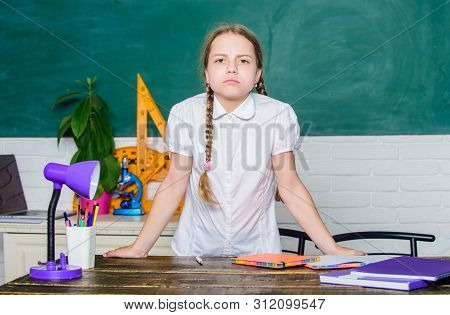 Future Career. Back To School. Small Child In Classroom. Small Girl Study With In School. Formal Inf