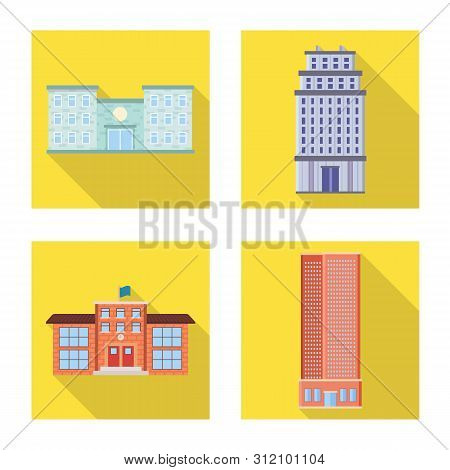 Vector Illustration Of Municipal And Center Symbol. Set Of Municipal And Estate Vector Icon For Stoc