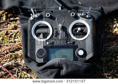 Black Rc Controller Or Transmitter For Racing Drones