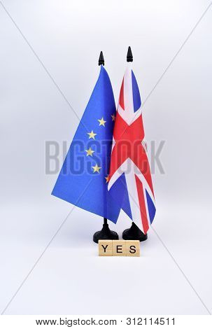 The Brexit And The Flags Of The United Kingdom And The European Union.