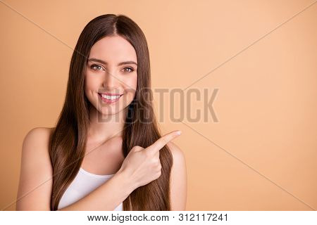 Close Up Photo Of Cue Pretty Teen Youth Feel Glad Choice Decision Advise Look Attention News Salon B