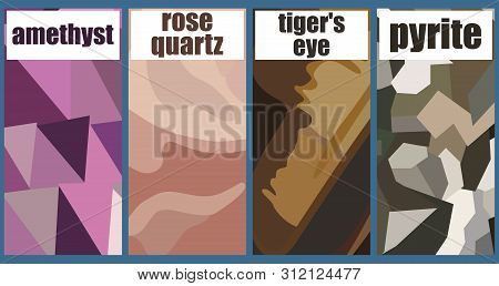 Set Of Square Brochures With The Image Of The Surface Of The Four Minerals. Rectangle Template Broch