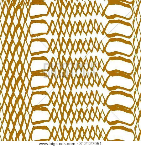 Green Snake Seamless Pattern. Watercolor Hand Drawn Python Print.  Cobra Skin Exotic Texture. Geomet