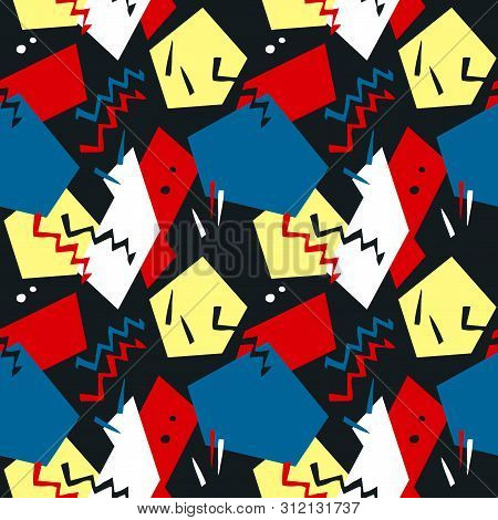 Abstract Seamless Pattern With Graphyc Elements, Modern Abstract Shapes.   Avant-garde Collage Style