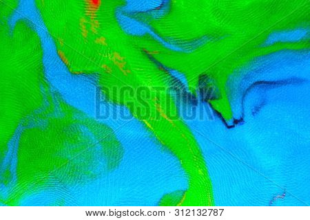 Mixed Blue-green Flat Plasticine Texture With Distinct Fingerprints. Small Dust Particles On Surface
