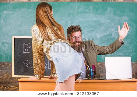 Role Game Concept. School Behaviour Discipline And Punishment. Teacher Or School Principal Punishes 