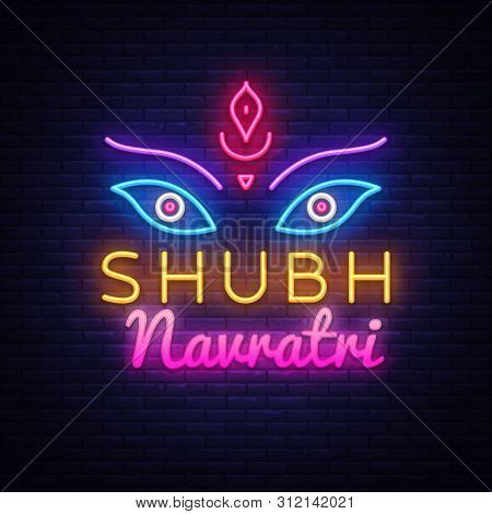 Garba Festival Neon, Navratri Celebration Neon Design, Gujarati Dandiya Night Poster Or Banner Desig