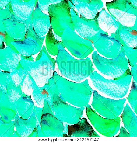 Sage Green Snake Seamless Pattern. Watercolor Hand Drawn Python Print.  Cobra Skin Exotic Texture. G