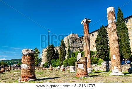 Forense Roman Basilica And San Giusto Castle In Trieste, Italy