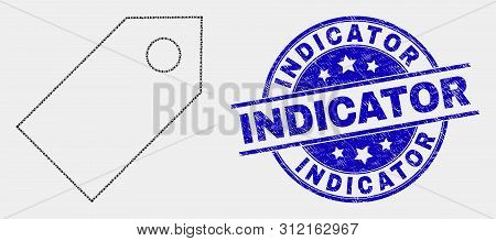 Pixelated Tag Mosaic Icon And Indicator Seal Stamp. Blue Vector Round Distress Seal Stamp With Indic
