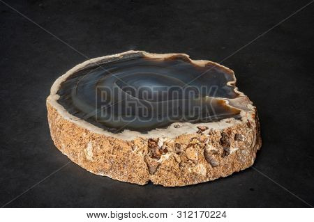 Slice Of Geode Blue Colorful Gemstone Looking Like Normal Rock From Outside Not Hollow Inside