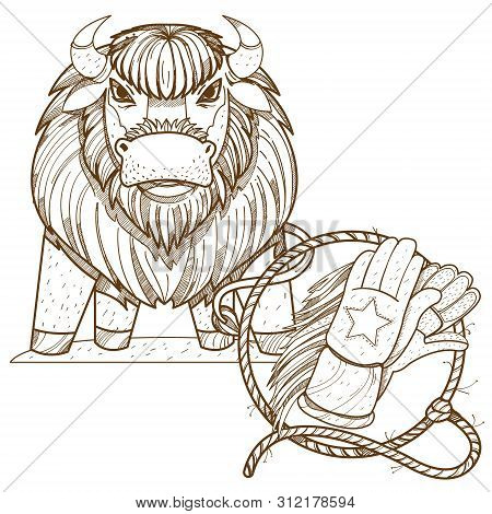 Buffalo. Wild Animals. Cavicorn Mammals Vector Illustration