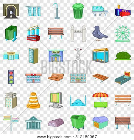 Towny Icons Set. Cartoon Style Of 36 Towny Icons For Web For Any Design