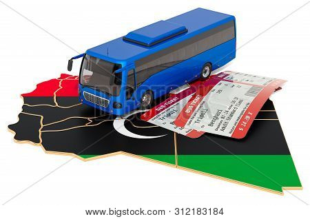Bus Travel In Libya, Concept. 3d Rendering Isolated On White Background