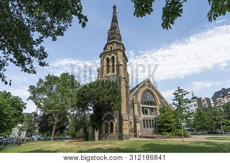 Frankfurt Am Main, July 2019.  A View Of The  Ecumenical Center Christus Church Beethoven Square