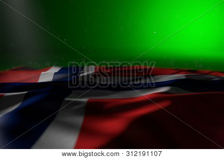 Beautiful Day Of Flag 3d Illustration
 - Dark Illustration Of Norway Flag Lie On Green Background Wi