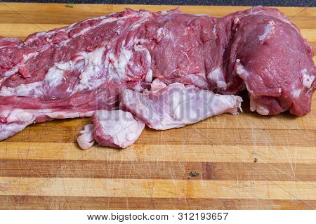 Raw Cow Meat. Meat With Fat And Chaff. Fillet Of Veal.