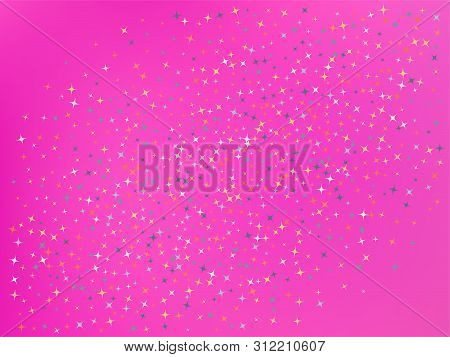 Pink Color Background. Stars Confetti. Plain Colorific Design. Stars Confetti. Background Confetti W