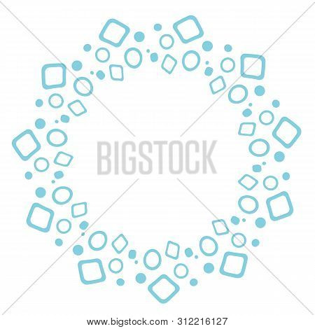 Round Frame In The Form Of Snowflakes. Geometric Blue Pattern. Design Of Postcards, Booklets, Invita