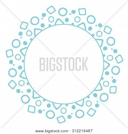 Round Frame In The Form Of Snowflakes. Geometric Blue Pattern. Design Of Postcards, Booklets, Invita