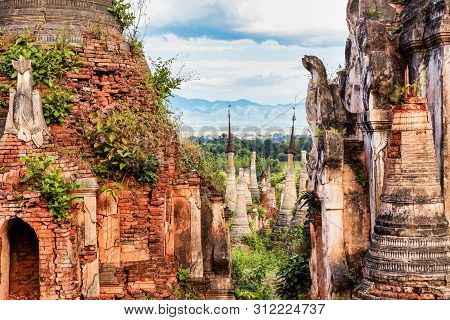 Shwe Indein Pagoda In The Village Of Indein, Near Ywama, Inle Lake, Myanmar Burma