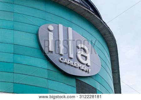 Escaldes-engordany, Andorra - June 3, 2019: Logo And Sign Of Illa Carlemany Shopping Center.