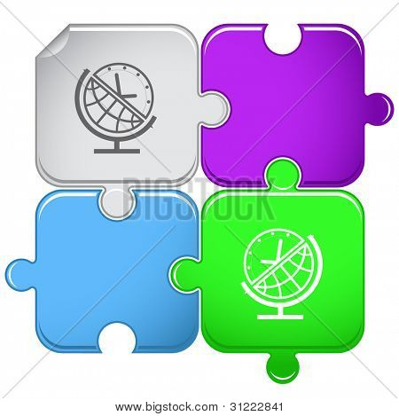 Globe et horloge. Puzzle de raster. Version vectorielle est en portefeuille.