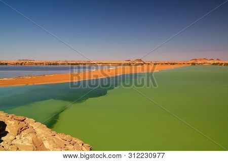 Aerial Panoramic View To Katam Aka Baramar Lake Group Of Ounianga Kebir Lakes , Ennedi, Chad
