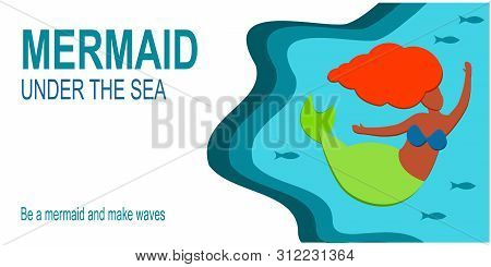 Horizontal Greeting Invitation Banner On The Film With Cute Little Afro American Black Mermaid With 