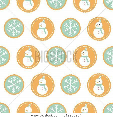 Seamless Pattern Of Winter Holiday Cookies With Snowmen And Snowflakes On A White Background.