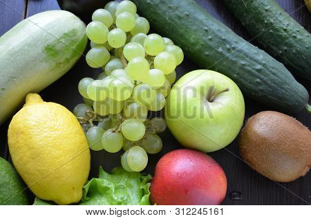 Healthy Food Clean Eating Selection: Fruit, Vegetable, Seeds, Superfood, Cereal, Leaf Vegetable On G