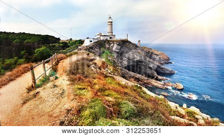 Beautiful Landscape Of Beach And Coast With Mountains And Vegetation. Cliffs In Cantabria, Cabo Mayo