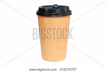Coffee To Go In A Disposable Paper Cup Isolated On White Background