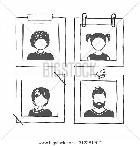 Set Of Avatar Or User Icons Insert In Photo Frame. Vector Illustration. Silhouettes Man And Woman. A