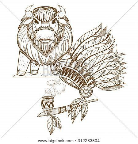 Buffalo. Wild Animals. Cavicorn Mammals American Indians