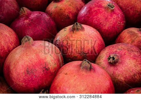 Pomegranate, Grenadine Fruit - Closeup Of Pomegranates