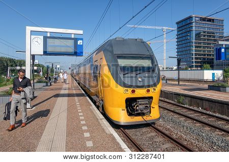 Amsterdam, The Netherlands - June 06, 2018: Express Train Waiting At Railway Station Amsterdam Zuid