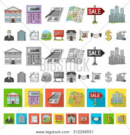 Realtor, Agency Cartoon Icons In Set Collection For Design. Buying And Selling Real Estate Bitmap Sy