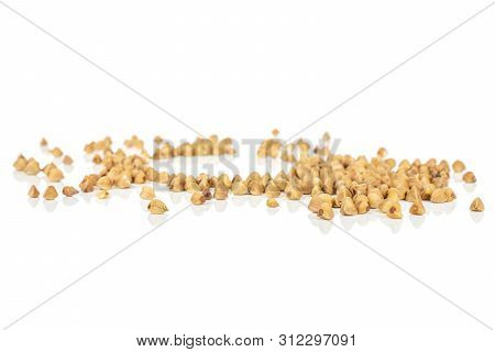 Lot Of Whole Common Raw Brown Buckwheat Grain Isolated On White Background