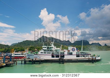 Donsak, Thailand - April 05, 2012: Seatranferry Company Ferry Boat In The Port In Donsak, Thailand.