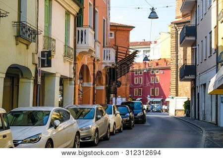 Rovigo, Italy - July, 11, 2019: cars on a parking in Rovigo, Italy